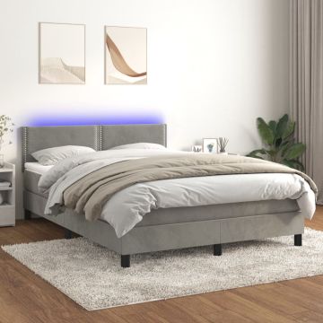 vidaXL Boxspring met matras en LED fluweel lichtgrijs 140x200 cm