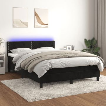 vidaXL Boxspring met matras en LED fluweel zwart 140x200 cm