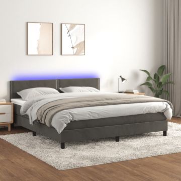 vidaXL Boxspring met matras en LED fluweel donkergrijs 160x200 cm