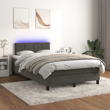 vidaXL Boxspring met matras en LED fluweel donkergrijs 120x200 cm