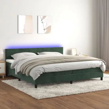 vidaXL Boxspring met matras en LED fluweel donkergroen 200x200 cm