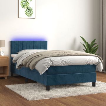 vidaXL Boxspring met matras en LED fluweel donkerblauw 100x200 cm