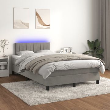 vidaXL Boxspring met matras en LED fluweel lichtgrijs 120x200 cm