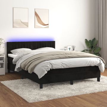 vidaXL Boxspring met matras en LED fluweel zwart 140x190 cm