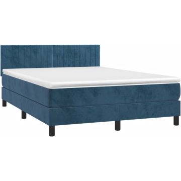 vidaXL Boxspring met matras en LED fluweel donkerblauw 140x190 cm