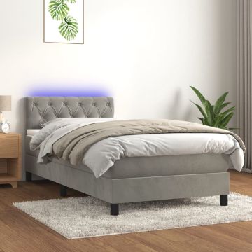 vidaXL Boxspring met matras en LED fluweel lichtgrijs 80x200 cm