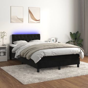 vidaXL Boxspring met matras en LED fluweel zwart 120x200 cm