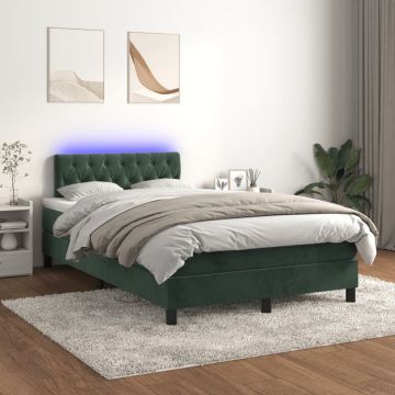 vidaXL Boxspring met matras en LED fluweel donkergroen 120x200 cm