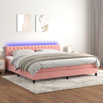 vidaXL Boxspring met matras en LED fluweel roze 200x200 cm