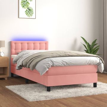 vidaXL Boxspring met matras en LED fluweel roze 80x200 cm