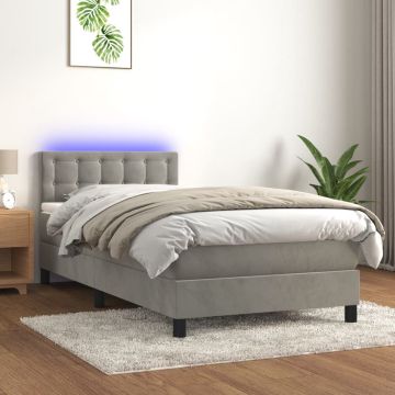 vidaXL Boxspring met matras en LED fluweel lichtgrijs 90x200 cm