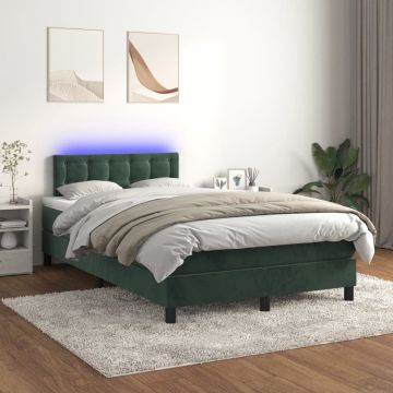 vidaXL Boxspring met matras en LED fluweel donkergroen 120x200 cm