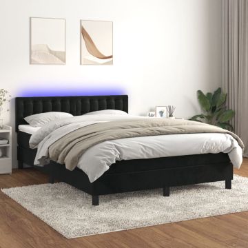 vidaXL Boxspring met matras en LED fluweel zwart 140x200 cm