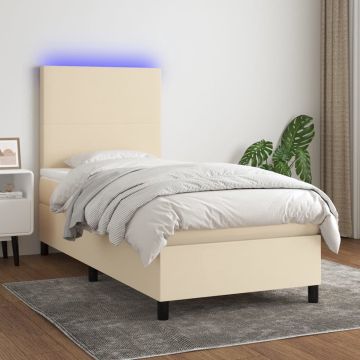 vidaXL Boxspring met matras en LED stof crèmekleurig 80x200 cm