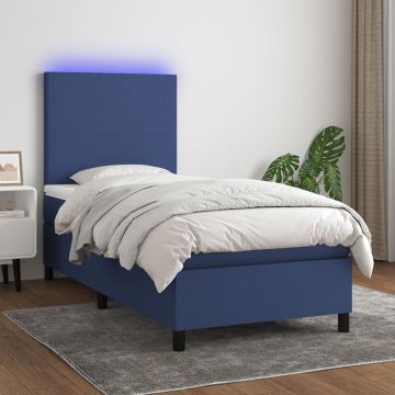 vidaXL Boxspring met matras en LED stof blauw 90x190 cm