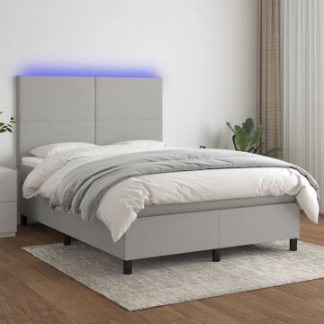 vidaXL Boxspring met matras en LED stof lichtgrijs 140x190 cm