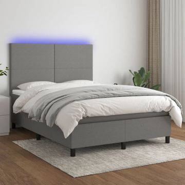 vidaXL Boxspring met matras en LED stof donkergrijs 140x190 cm