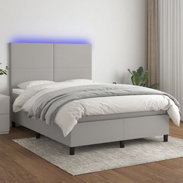 vidaXL Boxspring met matras en LED stof lichtgrijs 140x200 cm