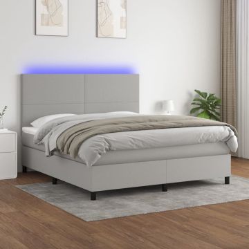 vidaXL Boxspring met matras en LED stof lichtgrijs 160x200 cm