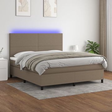 vidaXL Boxspring met matras en LED stof taupe 160x200 cm