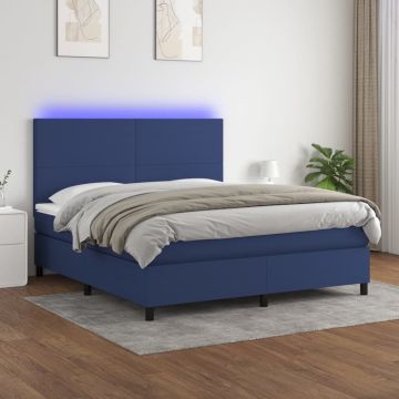 vidaXL Boxspring met matras en LED stof blauw 160x200 cm