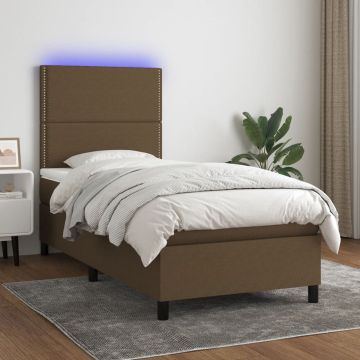 vidaXL Boxspring met matras en LED stof donkerbruin 90x190 cm