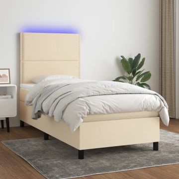 vidaXL Boxspring met matras en LED stof crèmekleurig 90x190 cm