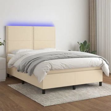 vidaXL Boxspring met matras en LED stof crèmekleurig 140x190 cm