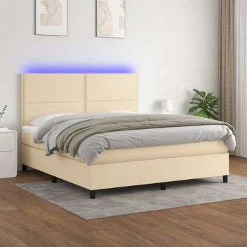 vidaXL Boxspring met matras en LED stof crèmekleurig 160x200 cm