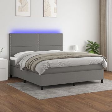 vidaXL Boxspring met matras en LED stof donkergrijs 180x200 cm