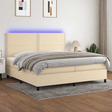 vidaXL Boxspring met matras en LED stof crèmekleurig 200x200 cm