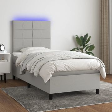 vidaXL Boxspring met matras en LED stof lichtgrijs 90x190 cm