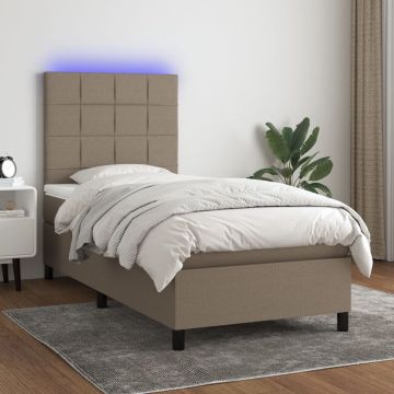 vidaXL Boxspring met matras en LED stof taupe 90x190 cm