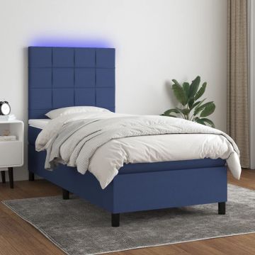 vidaXL Boxspring met matras en LED stof blauw 90x190 cm