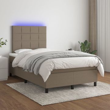 vidaXL Boxspring met matras en LED stof taupe 120x200 cm