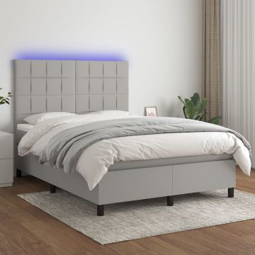 vidaXL Boxspring met matras en LED stof lichtgrijs 140x200 cm