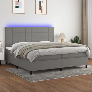 vidaXL Boxspring met matras en LED stof donkergrijs 200x200 cm