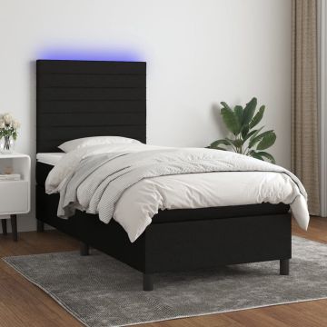 vidaXL Boxspring met matras en LED stof zwart 90x190 cm