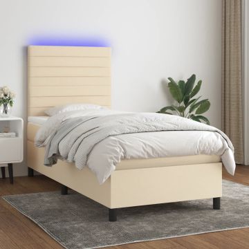 vidaXL Boxspring met matras en LED stof crèmekleurig 90x190 cm