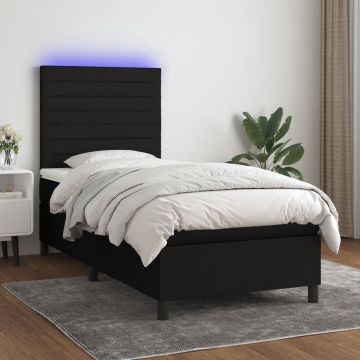 vidaXL Boxspring met matras en LED stof zwart 90x200 cm