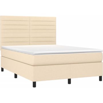 vidaXL Boxspring met matras en LED stof crèmekleurig 140x190 cm