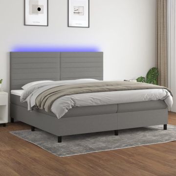 vidaXL Boxspring met matras en LED stof donkergrijs 200x200 cm