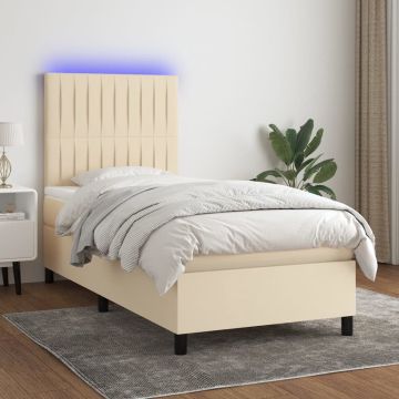 vidaXL Boxspring met matras en LED stof crèmekleurig 100x200 cm