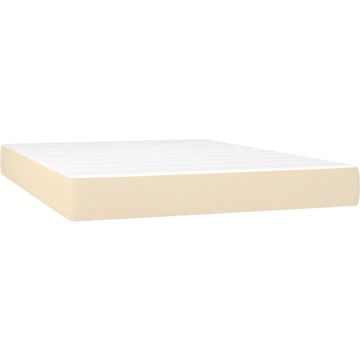 vidaXL Boxspring met matras en LED stof crèmekleurig 140x190 cm