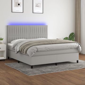 vidaXL Boxspring met matras en LED stof lichtgrijs 180x200 cm