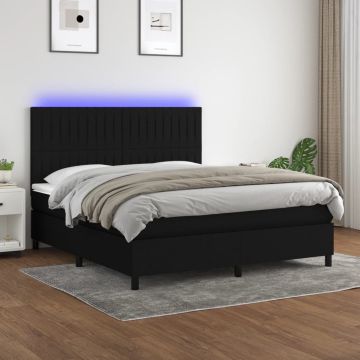 vidaXL Boxspring met matras en LED stof zwart 180x200 cm