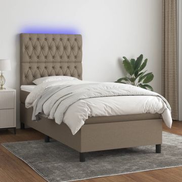 vidaXL Boxspring met matras en LED stof taupe 80x200 cm