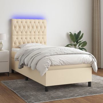 vidaXL Boxspring met matras en LED stof crèmekleurig 80x200 cm