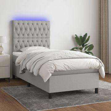 vidaXL Boxspring met matras en LED stof lichtgrijs 90x190 cm