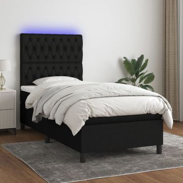 vidaXL Boxspring met matras en LED stof zwart 100x200 cm